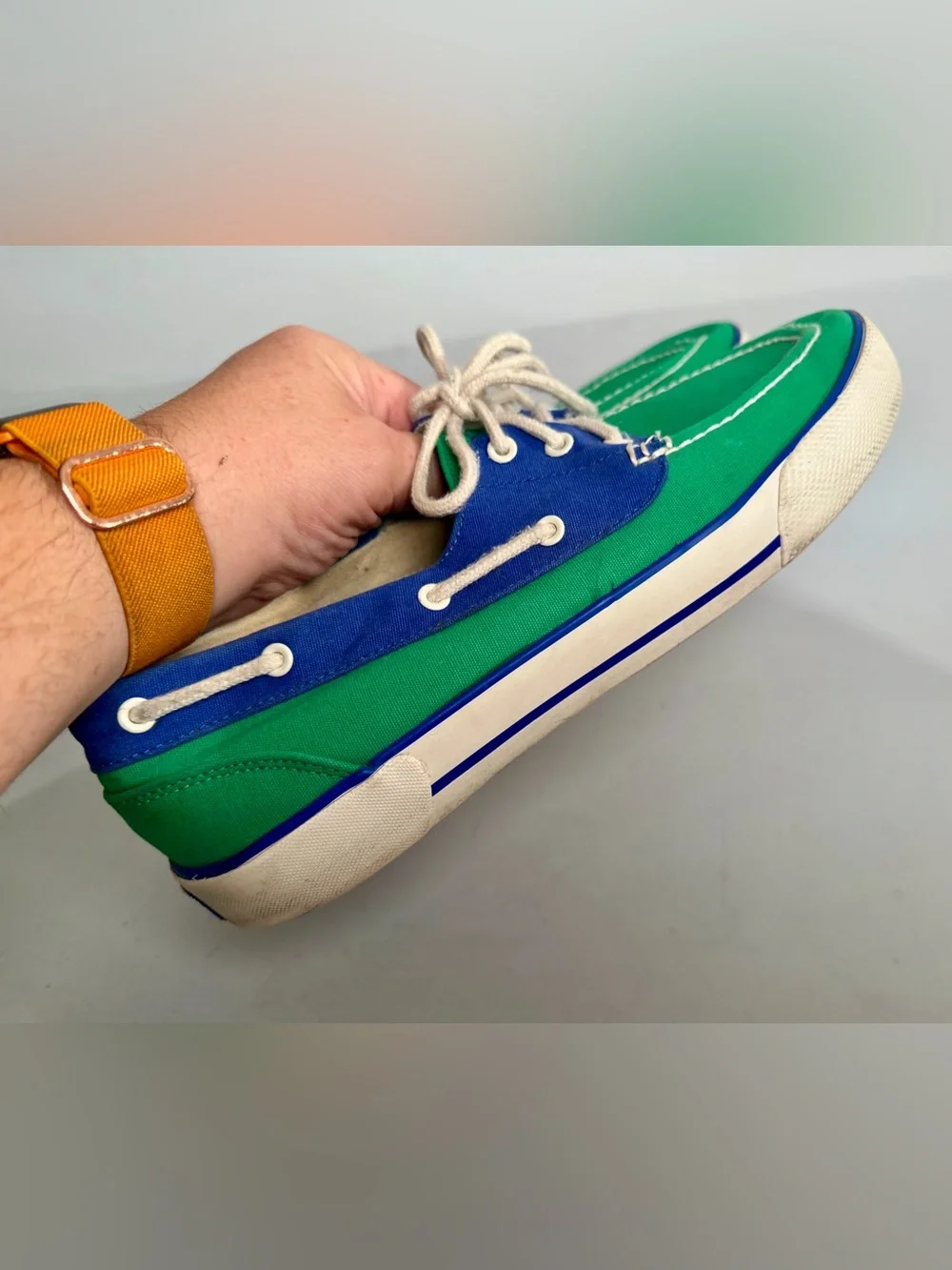 VTG POLO Ralph Lauren Franz Lace Up Blue Green Sneakers Deck Boat Shoes Men 10 D